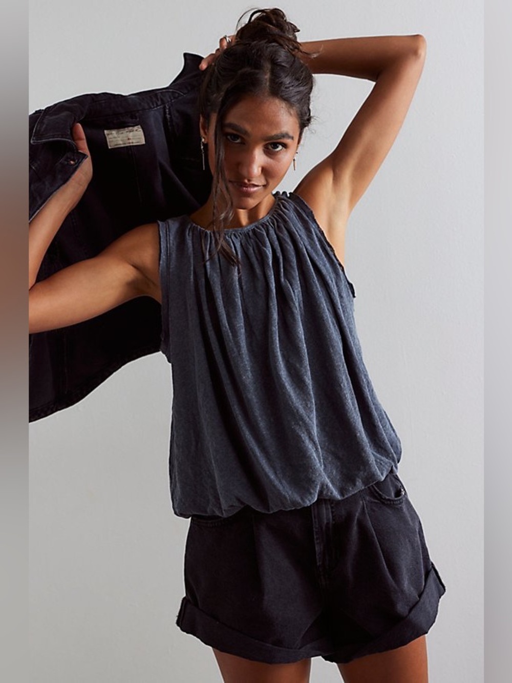 Free People Unconditional Tank Slate Gray Gathered Neck Sleeveless